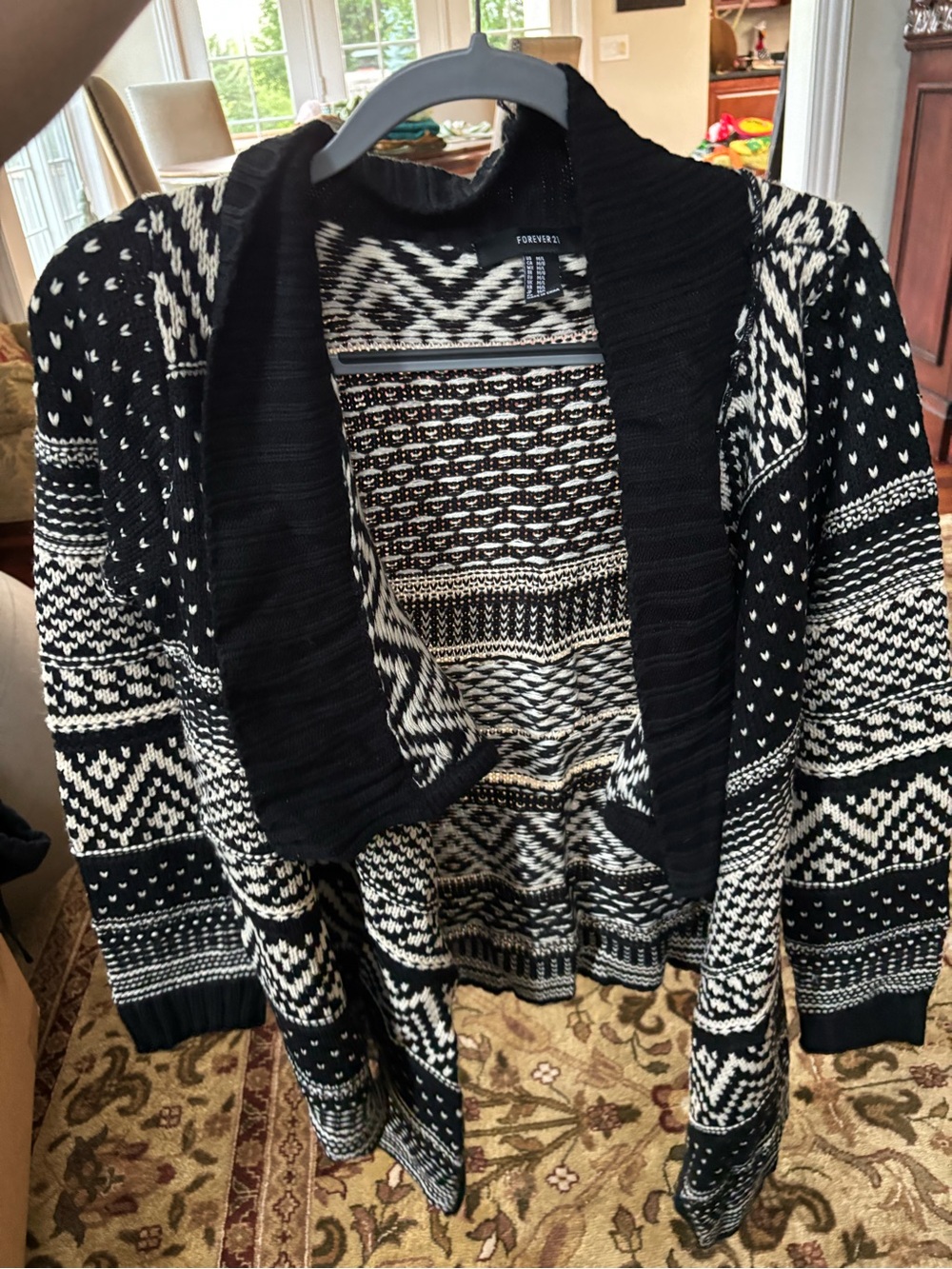Forever 21 Black & White Patterned Shawl Cardigan Sweater